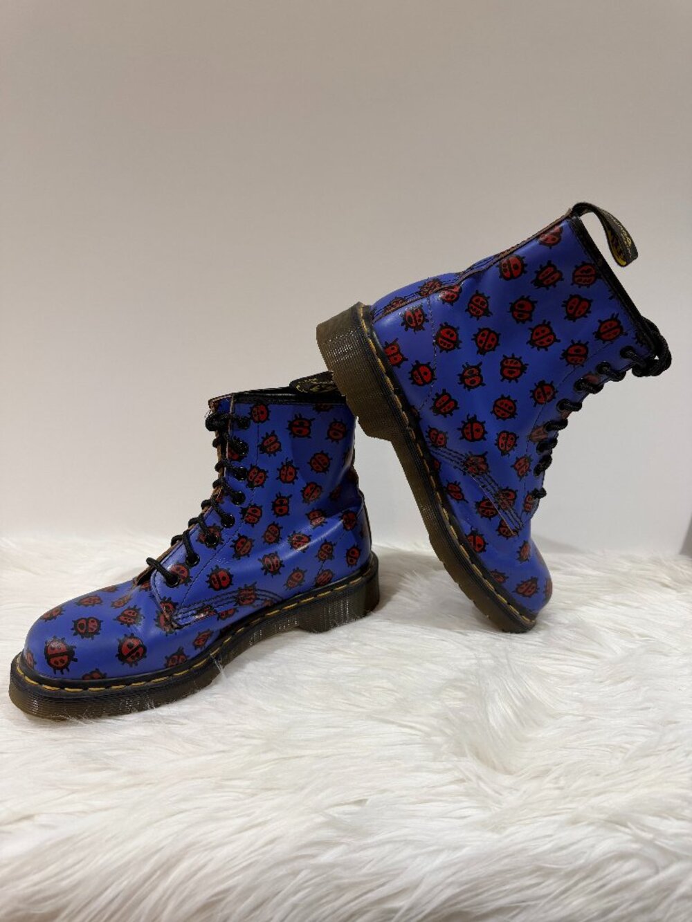 Rare Dr. Martens Ladybug Royal Blue Leather Boots Made in England Size UK 6